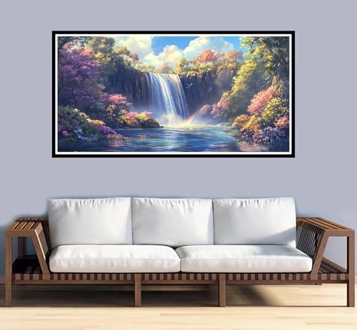 Malen Nach Zahlen Erwachsene groß 16x32 inch Malen Nach Zahlen Landschaft, DIY Malen Nach Zahlen Fallen mit 3-Pinseln und Acrylfarben Ölgemälde Leinwand Bastelset, für Home Decor Frauen Geschenk-y974 von Fesnfuae