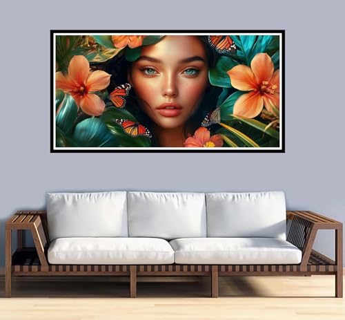 Malen Nach Zahlen Erwachsene groß 32x64 inch Malen Nach Zahlen Blume, DIY Malen Nach Zahlen Frau mit 3-Pinseln und Acrylfarben Handgemalt Ölgemälde Leinwand Bastelset,Home Decor Frauen Geschenk-y988 von Fesnfuae