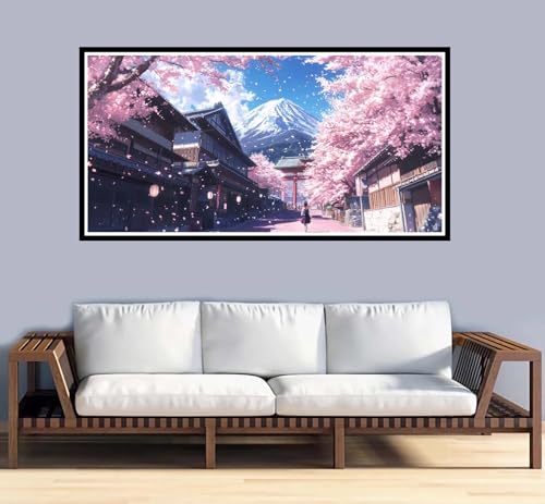 Malen Nach Zahlen Erwachsene groß 32x64 inch Malen Nach Zahlen Japan, DIY Malen Nach Zahlen Kirschblüten mit 3-Pinseln und Acrylfarben Ölgemälde Leinwand Bastelset,für Home Decor Frauen Geschenk-y1040 von Fesnfuae