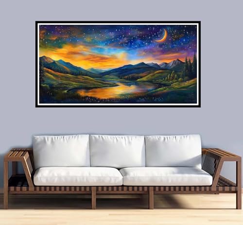 Malen Nach Zahlen Kinder ab 7 8 9 10 Jahre Mädchen, Malen Nach Zahlen Erwachsene Berg Malen-Nach-Zahlen Kinder Anfänger, Paint by Numbers Sternenhimmel für Home Decor Kreatives Geschenk 70x140cm-y1036 von Fesnfuae