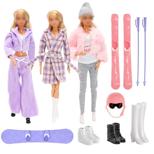 Festfun 13 Kleidung für Puppen Fashion Puppenkleidung enthält 3 Winter Mantel Outfits Kleidung 2 Schuhe 8 Skateboard Skifahren Ski Zubehör für 11,5 Zoll 30 cm Mädchen Puppen von Festfun