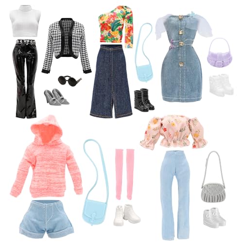 Festfun 15 Kleidung für Puppen Fashion Puppenkleidung enthält 5 Mantel Outfits Kleidung 5 Schuhe 5 Puppenzubehör für 11,5 Zoll 30 cm Mädchen Puppen von Festfun