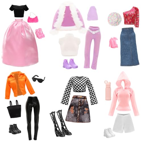 Festfun 16 Kleidung für Puppen Fashion Puppenkleidung enthält 6 Kleidungn Kleider Outfits 6 Schuhe 4 Puppenzubehör für 11,5 Zoll 30 cm Mädchen Puppen von Festfun