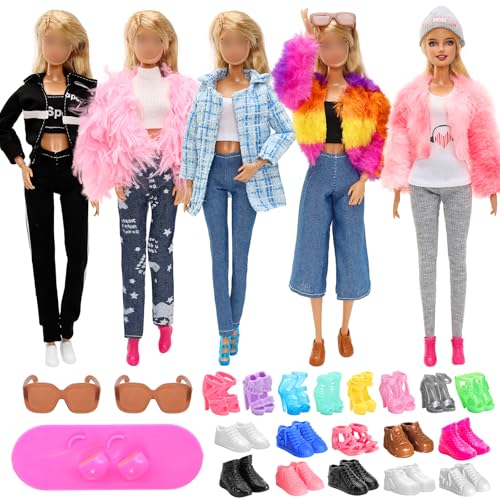 Festfun 18 Kleidung für Puppen Fashion Puppenkleidung enthält 5 Mantel Outfits Kleidung 10 Schuhe 2 Brillen 1 Skateboard für 11,5 Zoll 30 cm Mädchen Puppen von Festfun