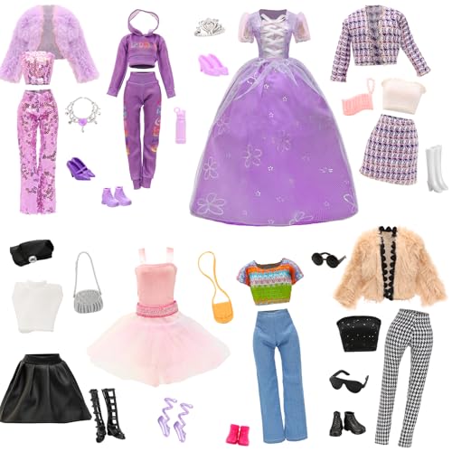 Festfun Kleidung für Puppen 24 Puppenkleidung enthält 8 Fashion Kleider Outfits Kleidung Hemd Hosen Jacke Mantel Abendkleider 8 Schuhe 8 Zubehör für 11,5 Zoll 30 cm Mädchen Puppen von Festfun