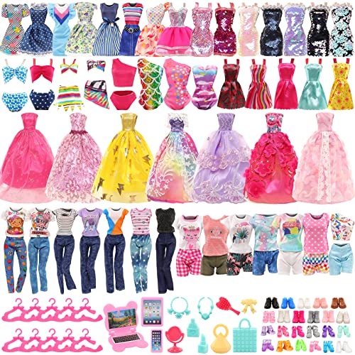 Festfun Kleidung für Puppen 63 Puppenkleidung enthält Kleider Outfits Kleidung T-Shirt Oberteile Hosen Schuhe Puppenzubehör Kleiderbügel Laptop Handy für 11,5 Zoll 30 cm Puppen Zufällig Verschickt von Festfun