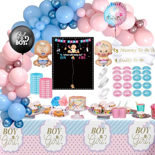 Luftballon Gender Reveal Party Deko mit Tischtuch und Abstimmung Poster, Babyparty Deko Girl Or Boy Geschlecht Offenbaren Ballon Mit Team Boy Team Girl Konfetti, Boy Or Girl Deko für Baby Shower von FestiVibe