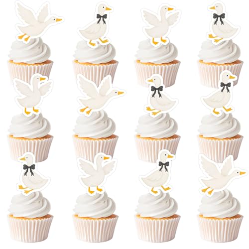 36 Stück Gänse-Cupcake-Topper, eine alberne Gänse-Party-Dekoration, schwarze Schleife, weiße Gans, Cupcake-Picks, Bauernhof-Tier-Thema, Kuchendekoration für lustige Enten-Bday Babyparty-Zubehör 36 Stück Gänse-Cupcake-Topper, eine alberne Gänse-Party-Dekoration, schwarze Schleife, weiße Gans, Cupcake-Picks, Bauernhof-Tier-Thema, Kuchendekoration für lustige Enten-Bday Babyparty-Zubehör von Festiblast