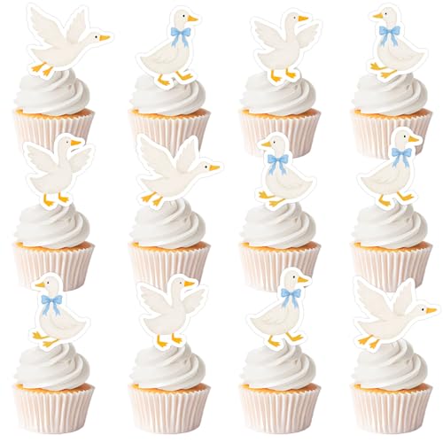 36 Stück alberne Gänse-Cupcake-Topper, Gänse 1. Geburtstag, Party-Dekorationen, weiße Gänseblaue Schleife, Cupcake-Picks, Bauernhof-Tier-Thema, Kuchendekoration für lustige Ente, Geburtstag, Babyparty 36 Stück alberne Gänse-Cupcake-Topper, Gänse 1. Geburtstag, Party-Dekorationen, weiße Gänseblaue Schleife, Cupcake-Picks, Bauernhof-Tier-Thema, Kuchendekoration für lustige Ente, Geburtstag, Babyparty von Festiblast