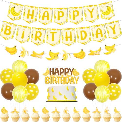 Bananen Geburtstag Dekorationen, Banane Happy Birthday Banner Cake Toppers Latex Ballons Let's Go Bananen Party Dekoration für Cute Fruit First Birthday Party Supplies von Festiblast