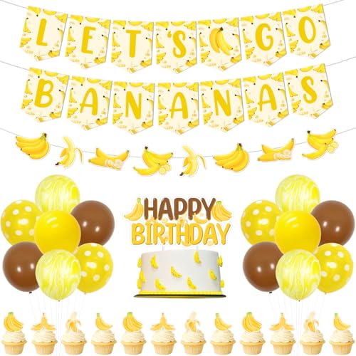 Bananen-Geburtstagsparty-Dekorationen, Let's Go Bananen Girlande Banner Cupcake Toppers Kit Banane Latex Ballons Fruchtige Geburtstagsdekoration für Kinder Niedliche Banane Geburtstagsfeier von Festiblast