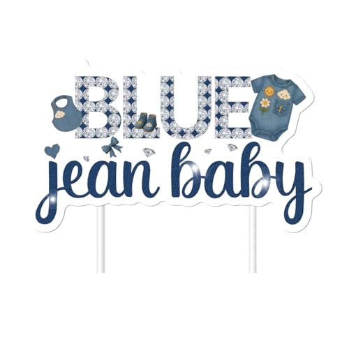 Blue Jean Baby-Kuchenaufsatz, Denim und Diamanten, Babyparty-Dekorationen, doppelseitiger Druck, Babyanzug, Diamanten, Schleife, Kuchen, Pick, Boho, rustikales Landthema, Geburtstagsparty-Dekorationen Blue Jean Baby-Kuchenaufsatz, Denim und Diamanten, Babyparty-Dekorationen, doppelseitiger Druck, Babyanzug, Diamanten, Schleife, Kuchen, Pick, Boho, rustikales Landthema, Geburtstagsparty-Dekorationen von Festiblast