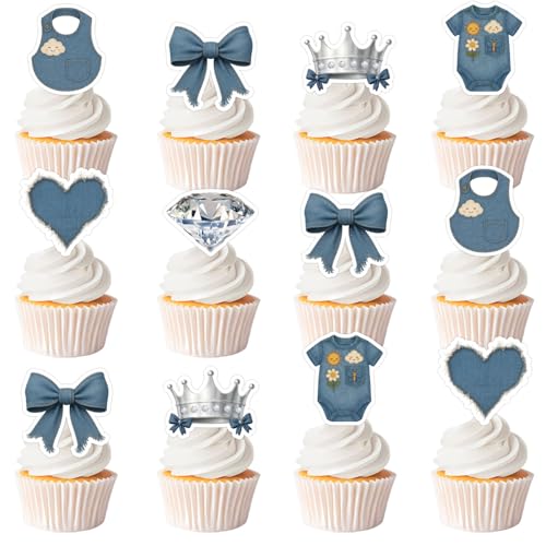 Cupcake-Topper für Babypartys, Denim- und Diamanten, Geburtstagsparty-Dekorationen, Babyanzug, Diamant-Krone, Kuchenspieße, 36 Stück Cupcake-Topper für Babypartys, Denim- und Diamanten, Geburtstagsparty-Dekorationen, Babyanzug, Diamant-Krone, Kuchenspieße, 36 Stück von Festiblast