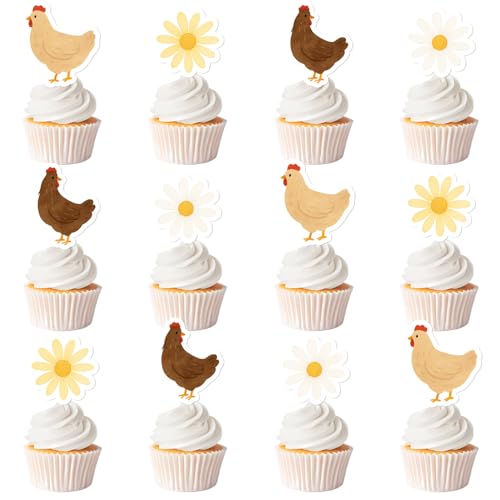 Cupcake-Topper mit Hühner-Motiv, für Geburtstagspartys, Bauernhof-Tiere, Barnyard Little Chick Henne Kuchendekoration für Mädchen, 1., 2., 3. Geburtstag, 24 Stück Cupcake-Topper mit Hühner-Motiv, für Geburtstagspartys, Bauernhof-Tiere, Barnyard Little Chick Henne Kuchendekoration für Mädchen, 1., 2., 3. Geburtstag, 24 Stück von Festiblast