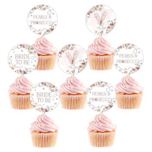 Cupcake-Topper mit Perlen und Prosecco, für Brautparty, Champagner, zukünftige Braut, Cupcake-Topper, Perle, Blumenmuster, Hochzeits-Cupcake-Picks für Frauen, Brautparty, Hochzeit, von Festiblast