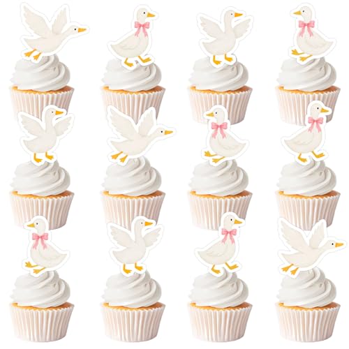 Cupcake-Topper mit weißer Gänseblume, rosa Schleife, für Babypartys, 1. Geburtstag, Kuchendekoration mit Bauernhof-Tiermotiv, für lustige Ente, Geburtstag, Babyparty, 36 Stück Cupcake-Topper mit weißer Gänseblume, rosa Schleife, für Babypartys, 1. Geburtstag, Kuchendekoration mit Bauernhof-Tiermotiv, für lustige Ente, Geburtstag, Babyparty, 36 Stück von Festiblast