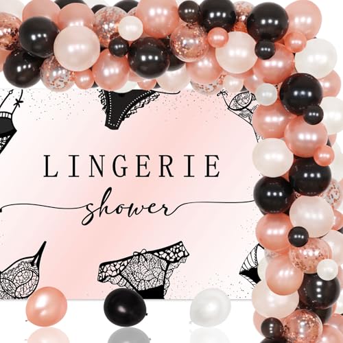 Dessous Dusche Ballonbogen Kit, Schwarze Dessous Thema Hintergrund Rose Gold Ballon Girlande Bogen für Frauen Rose Gold Bridial Dusche, Bachelorette Party, Dessous Dusche von Festiblast