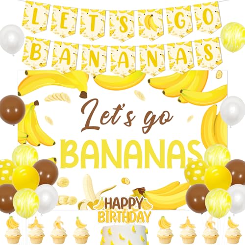 Let's Go Bananen-Partydekoration, Bananen-Bakcdrop-Banner, tropische Früchte, Kuchen- und Cupcake-Topper, Latex-Luftballons, Kit Happy Banana Party Dekor für niedliche Früchte, von Festiblast