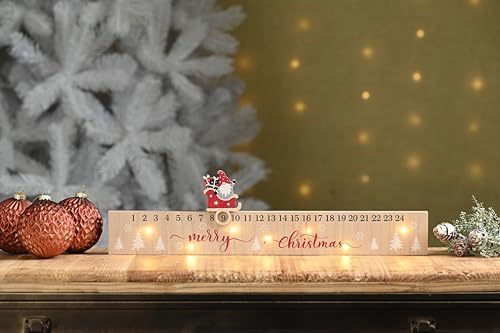 Festive Productions 44 cm beleuchteter Adventskalender aus Holz Weihnachtsmann Schlitten Weihnachten Countdown - batteriebetrieben - Geschenkidee für Weihnachten Xmas - Adventskalender - von Festive Productions