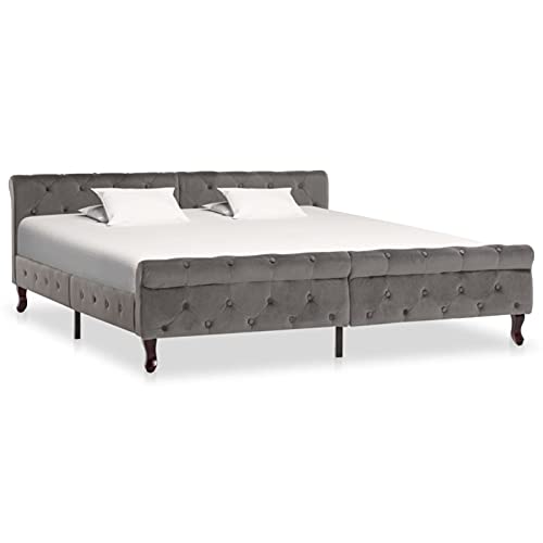 Festnight Bettgestell Polsterbett Doppelbett Samtstoff Designbett Chesterfield Barock Bett Schlafbett Grau Samt 180 x 200 cm von Festnight