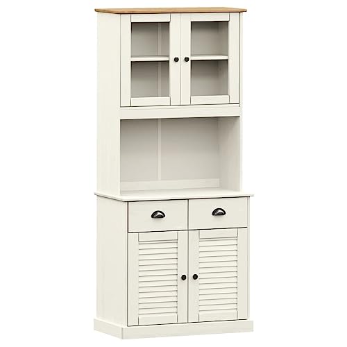 Festnight Küchenbuffet Buffetschrank VIGO Highboard Vintage Küchenschränke Küchenbuffet Kommode Holz Vitrinenschrank Vintage Küchenvitrine Weiß 78x40x175 cm von Festnight