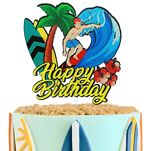 Surfen Happy Birthday Cake Topper, Sommer Urlaub Geburtstag Party Dekoration, Surfen Welle Strand Party Kuchen Dekor, Surfer Geburtstag Kuchen Topper von Festus