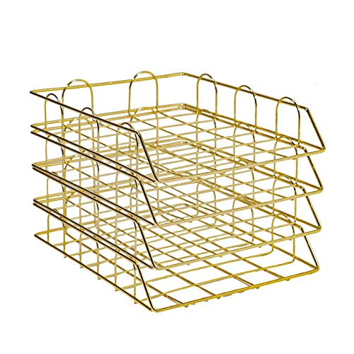 Briefablage A4 Papierablage Ablagefächer Stapelbar Schreibtisch Büro Organizer Dokumentenablage, Moderne Metall Ablage im frischen Design, 4-Stück Schreibtischablage (Gold) von Fetcoi