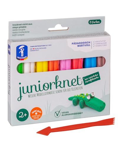 Feuchtmann JUNiORKNET Basic+ | Knetset 8x33g weiche Kinderknete in Stangen mit Modellierwerkzeug | vegane glutenfreie Spielknete | Nicht trocknende Knete | ungiftige Modelliermasse Kinder von Feuchtmann