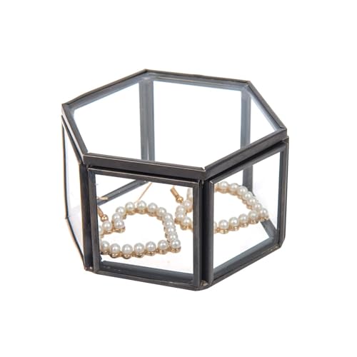 Feyarl Glas Schmuckschatulle, Geometrisch Ringbox Aufbewahrung Deko Blumen Schmuck für Wohnzimmer Muttertag Hochzeit 8 x 7 x 4.5cm (Schwarz) von Feyarl