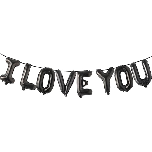 2 Set mit 16 schwarzen Buchstabenballons "I Love You", 40,6 cm, Folien-Buchstaben-Dekorationen, Partydekoration, schwarze Buchstabenballons, "I Love You", Partyzubehör von Fezava