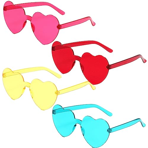 Fezf 4 PCS Hippie Herzförmige Brille, Transparente Candy Color Sonnenbrille für Geburtstagsfeier, Halloween, LNeuheit Party ustige Partybrillen für Erwachsene, Jungen und Mädchen von Fezf