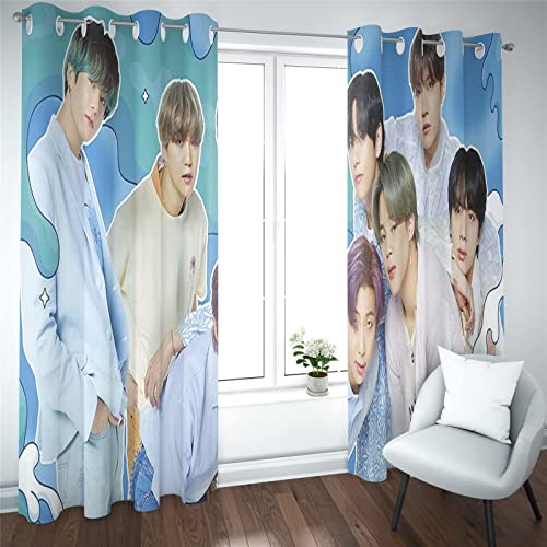 Fgolphd Gardinen Verdunklungsgardine Ösen für Schlafzimmer, BTS Bulletproof Boy Verdunkelungsvorhang-Set 2er Set für Kinderzimmer (11,150×166(BxH) cm) von Fgolphd