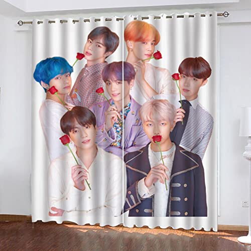 Fgolphd Gardinen Verdunklungsgardine Ösen für Schlafzimmer, BTS Bulletproof Boy Verdunkelungsvorhang-Set 2er Set für Kinderzimmer (2,150×166(BxH) cm) von Fgolphd