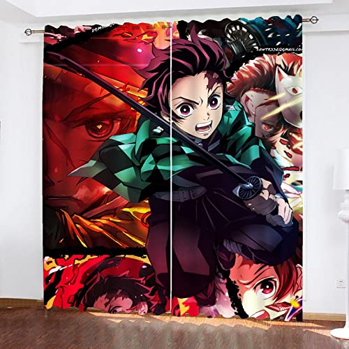 Fgolphd Japanischer Manga Demon Anime Verdunkelungsvorhänge Für Jungen Und Mädchen Schlafzimmer Kinderzimmer Perforierte Vorhänge (10,150 × 166CM) von Fgolphd