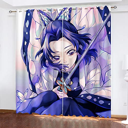 Fgolphd Japanischer Manga Demon Anime Verdunkelungsvorhänge Für Jungen Und Mädchen Schlafzimmer Kinderzimmer Perforierte Vorhänge (14,150 × 166CM) von Fgolphd