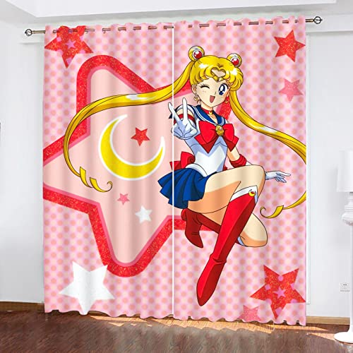 Fgolphd Sailor Moon Verdunkelungsvorhänge Für Jungen Und Mädchen Schlafzimmer Kinderzimmer Perforierte Vorhänge (13,100 × 140CM) von Fgolphd