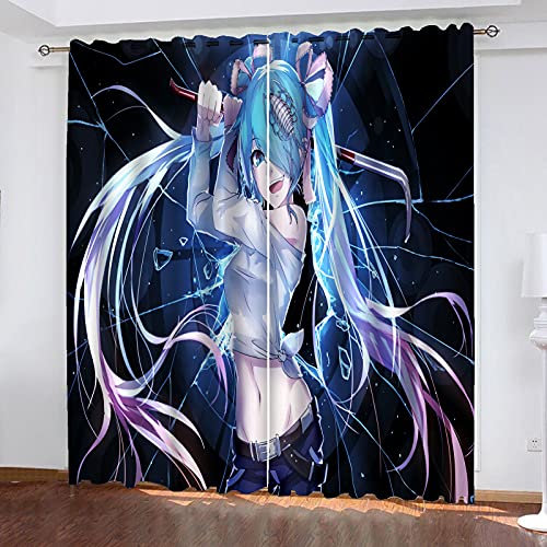 Fgolphd Verdunkelungsvorhang-Set 3D-Druck Anime Cartoons Hatsune Miku Vorhänge Für Kinderzimmer Schiebegardine Blickdicht Für Dekoration Wohnzimmer Esszimmer (220×215(BxH),6) von Fgolphd