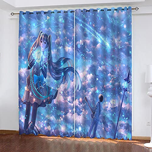 Fgolphd Verdunkelungsvorhang-Set 3D-Druck Anime Cartoons Hatsune Miku Vorhänge Für Kinderzimmer Schiebegardine Blickdicht Für Dekoration Wohnzimmer Esszimmer (220×215(BxH),7) von Fgolphd