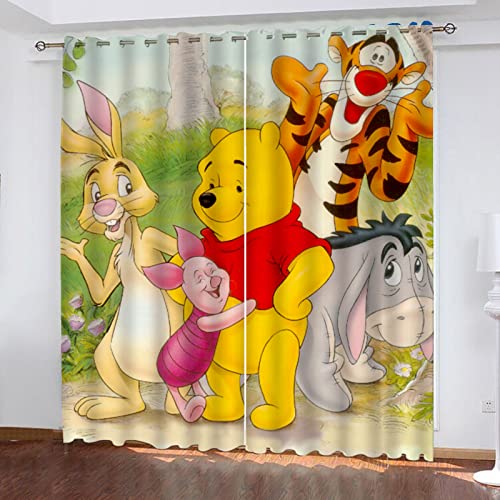 Fgolphd Verdunkelungsvorhang im Pooh Bear, wasserdichter Stoff gardinen für kinderzimmer,Ösen Oben für gardinen, 100% Polyeste,2 Paneele (9,150×166(BxH)) von Fgolphd