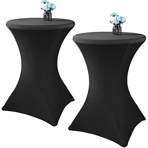 2 Pack 60x110 Zentimeter Schwarze Cocktail Tischdecke Spandex Runde Fitted Tischdecke für Hochzeit Bankett Event Party-24x43 Inch von Fhberni