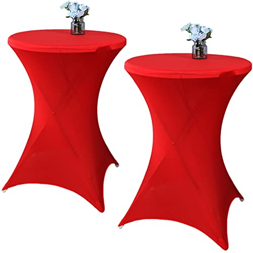 2 Pack 80x110 Zentimeter Rot Cocktail Tischdecke Spandex Runde Fitted Tischdecke für Hochzeit Bankett Event Party-32x43 Inch von Fhberni