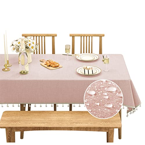 Rechteckige solide Tischdecke wasserdicht spritzwassergeschützt Tischdecke Stoff Tischabdeckung für Küche Essen im Freien und im Innenbereich verwenden (rosa, 140x220cm/55 x 86 Zoll) von Fhberni