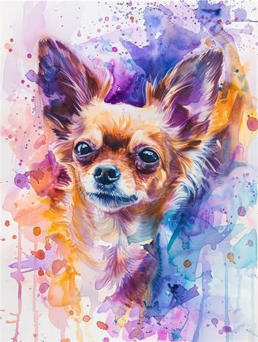 Chihuahua Malen Nach Zahlen Erwachsene, Hund Malen Nach Zahlen Klein 20x30cm, DIY Handgemalt Ölgemälde Kit für Anfänger Bastelset Erwachsene, Acrylfarben Set Wand Deko Bilder Ohne Rahmen, Geschenk von Fheeao