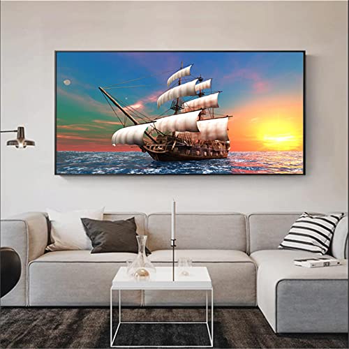 Fheeao 5D Diamond Painting Segelschiff Diamant Painting Bilder DIY Diamant Malerei Strass Kreuzstich Stickerei Set Diamandhandwerk Als Geschenk für Home Dekoration Wanddekoration 30x60cm von Fheeao