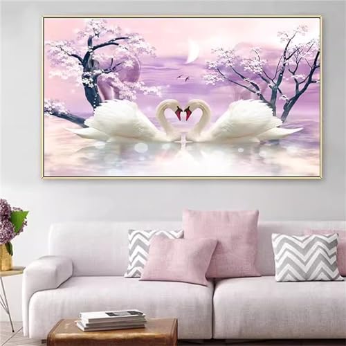 Fheeao Diamond Painting Schwan Diamant Painting Bilder Erwachsene XXL Groß Paar Diamond Art Painting 5D DIY Full Drill Diamant Kunst Stickerei Kreuzstich Gemälde Set Wand Art Home Dekor 115x50cm von Fheeao