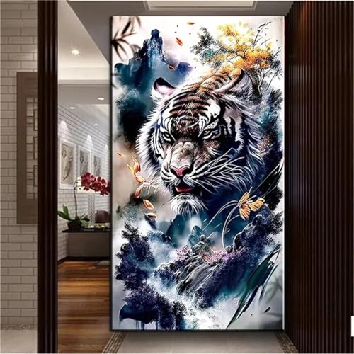 Fheeao Diamond Painting Tiger Diamant Painting Bilder Erwachsene XXL Groß Tier Diamond Art Painting 5D DIY Full Drill Diamant Kunst Stickerei Kreuzstich Gemälde Set Wand Art Home Dekor 140x60cm von Fheeao