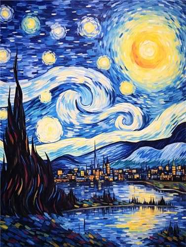 Van Gogh Malen Nach Zahlen Erwachsene, sternenklarer Himmel Malen Nach Zahlen Klein 20x30cm, DIY Handgemalt Ölgemälde für Anfänger Bastelset Erwachsene, Acrylfarben Set Wand Deko Bilder Ohne Rahmen von Fheeao