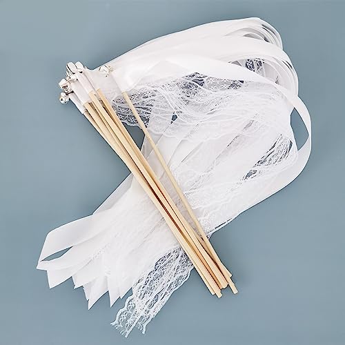 Fhioevt 30 Stück Weiß Wedding Wands Zauberstäbe Bänder Hochzeit mit Glocken Luftschlangen Hochzeitsdeko Spalier Hochzeit Stäbe Seidenfeenstab für Hochzeit Weihnachten Geburtstag Party von Fhioevt