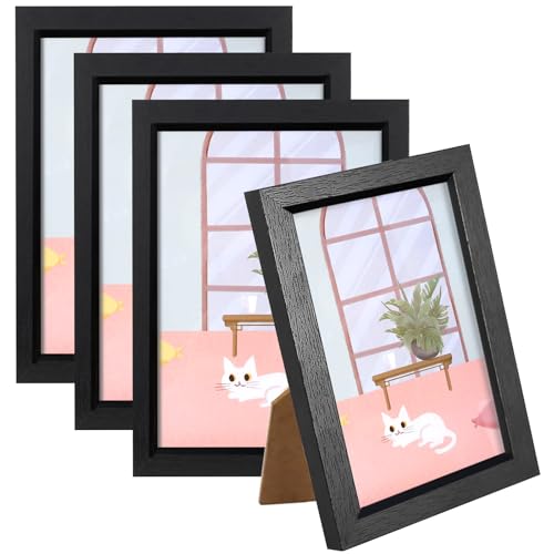 Fhioevt 4er Set Bilderrahmen 10x15 cm Schwarz Fotorahmen MDF-Holz Fotorahmen Holzbilderrahmen mit Transparente Acrylplatte Bilderrahmen Klein Bilderrahmen Set für Wandbehänge oder Tischdekoration von Fhioevt