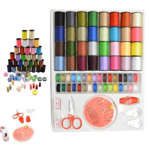 Fhioevt 70 Stück Nähgarn Set 64 Rollen Nähgarn für Nähmaschine Spulen Mix Nähmaschinengarn Nähset mit Nähnadel Nähzubehör Polyester Nähgarn Sortiment Sewing Kit für Nähen Anfänger Zuhause von Fhioevt